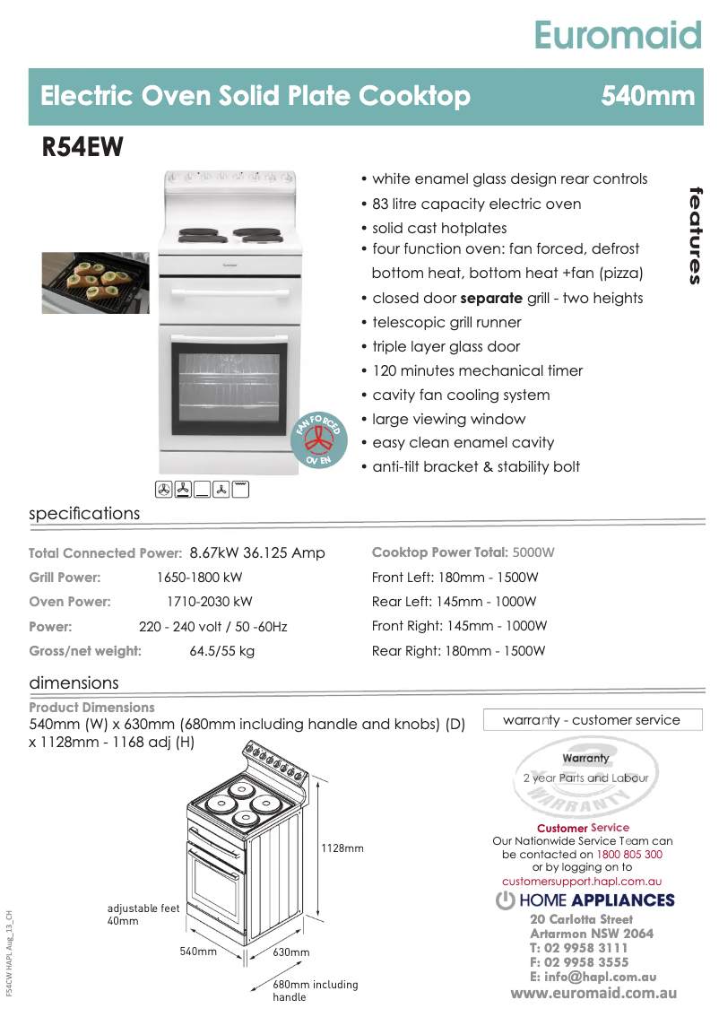Page n°1 - Fiche technique Euromaid R54EW