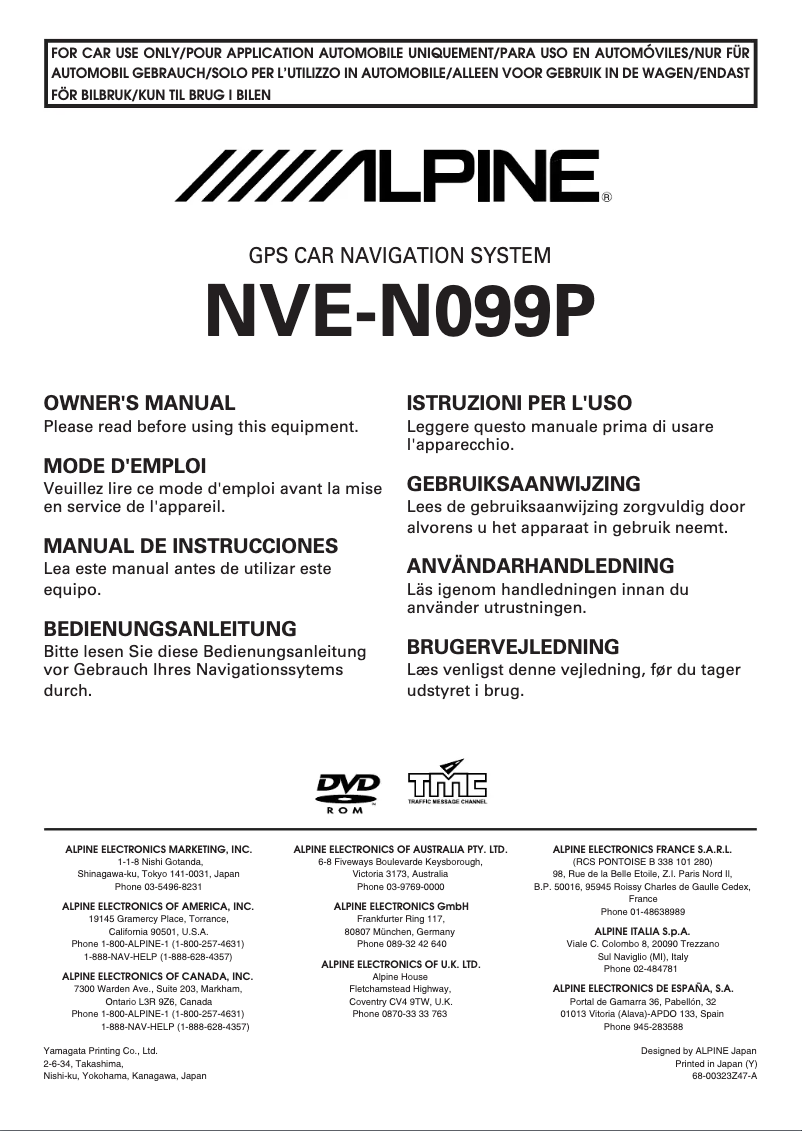 Page n°1 - Manuel utilisateur Alpine NVE-N099P
