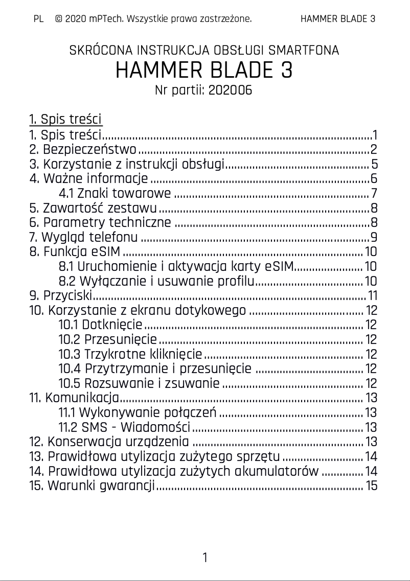 Page 1 de la notice Manuel utilisateur myPhone HAMMER Blade 3