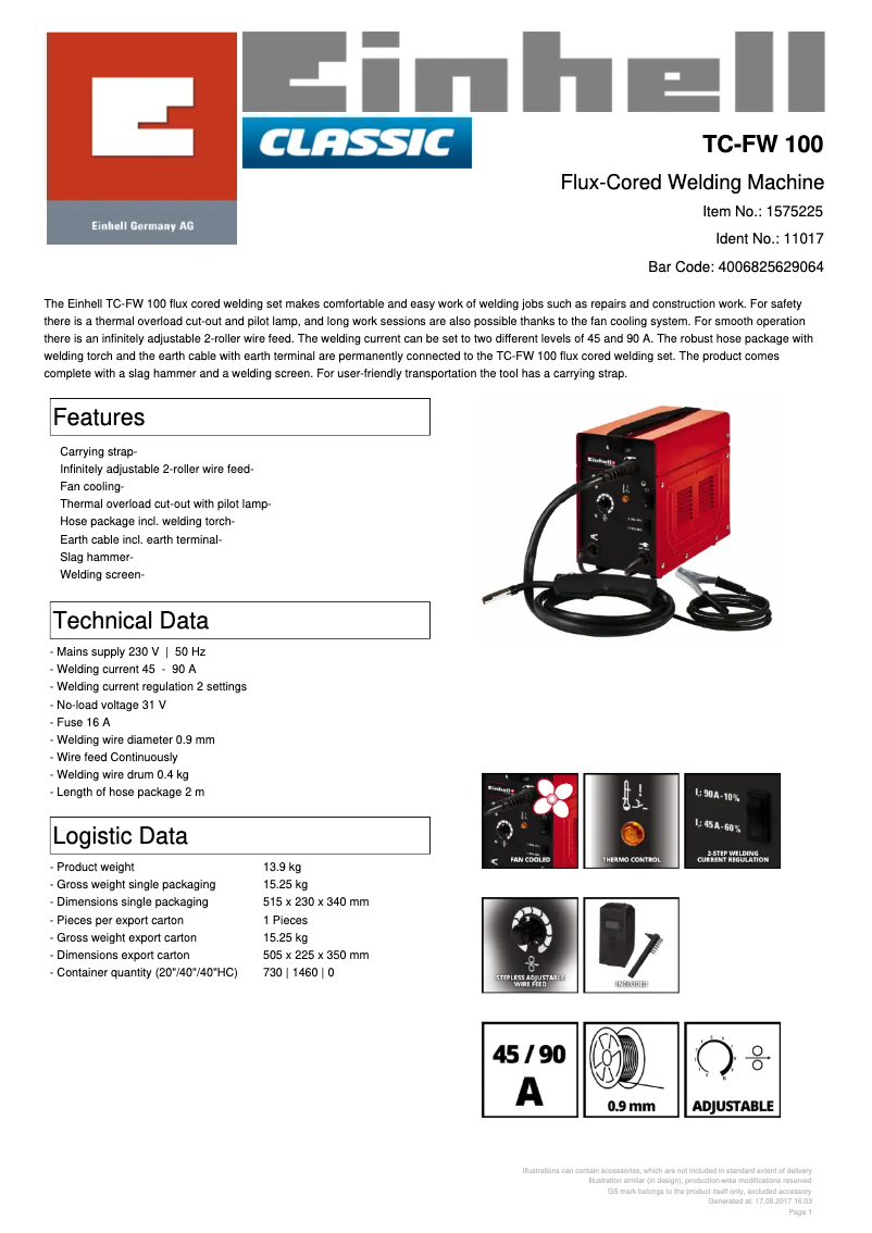 Page n°1 - Fiche technique Einhell TC-FW 100
