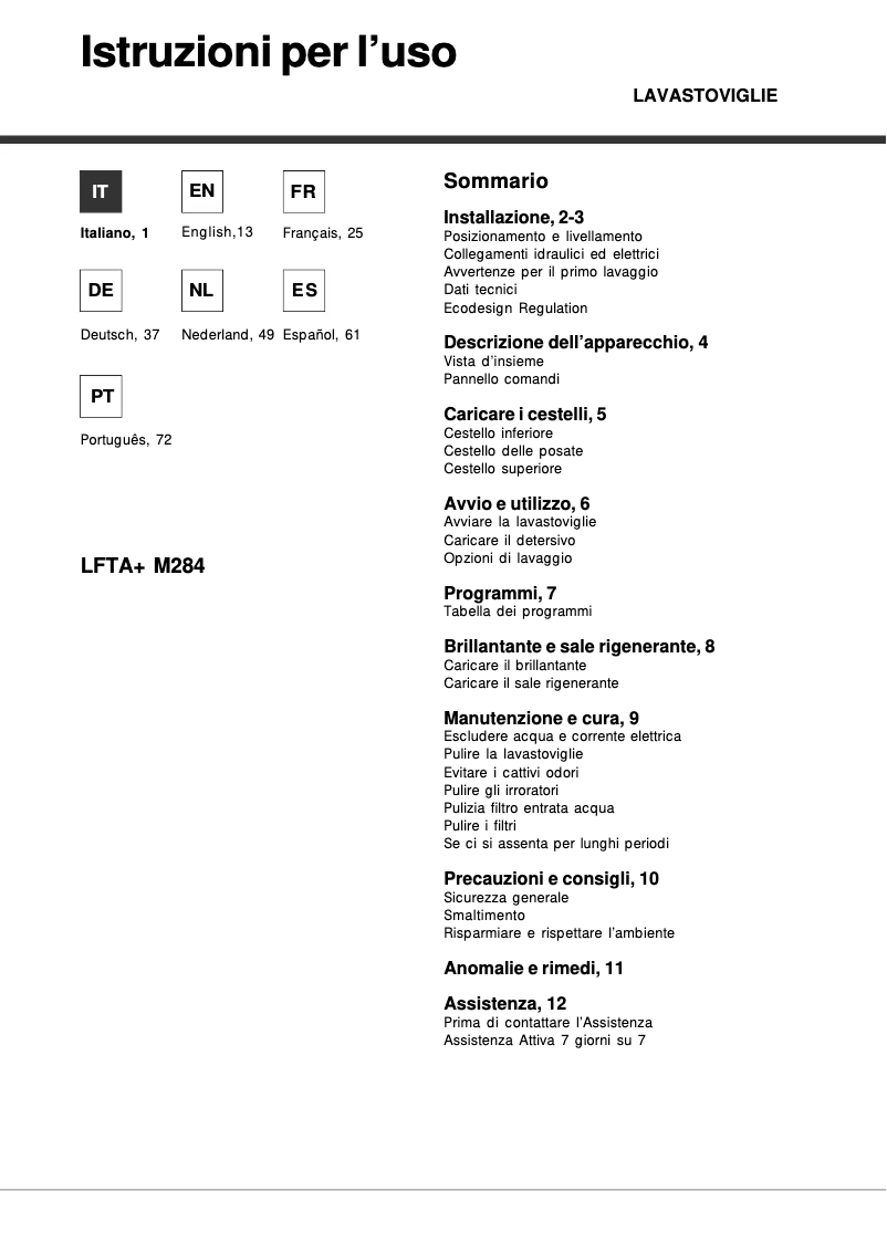 Page 1 de la notice Manuel utilisateur Hotpoint Ariston LFTA+ M284 A