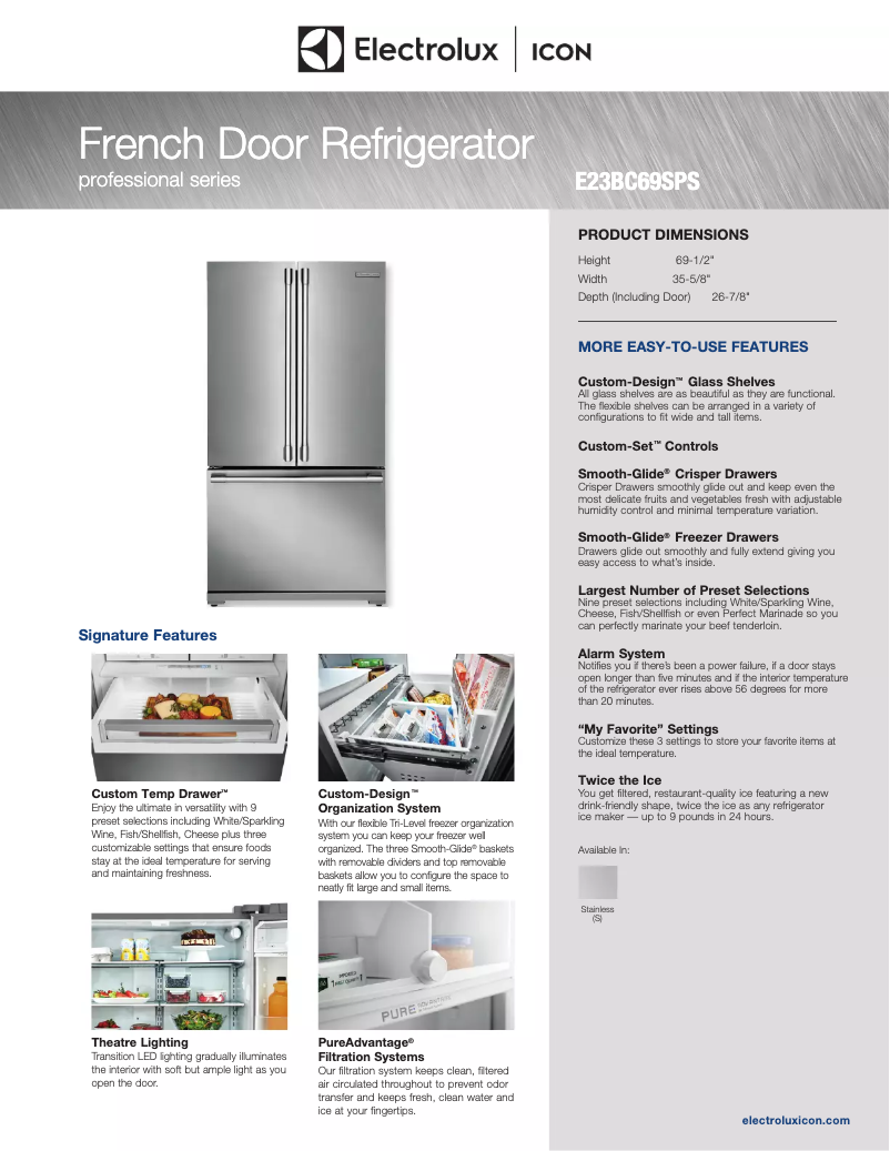 Page n°1 - Fiche technique Electrolux ICON E23BC69SPS