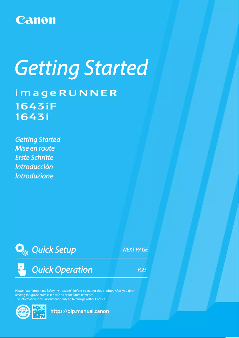 Page n°1 - Manuel utilisateur Canon imageRUNNER 1643iF