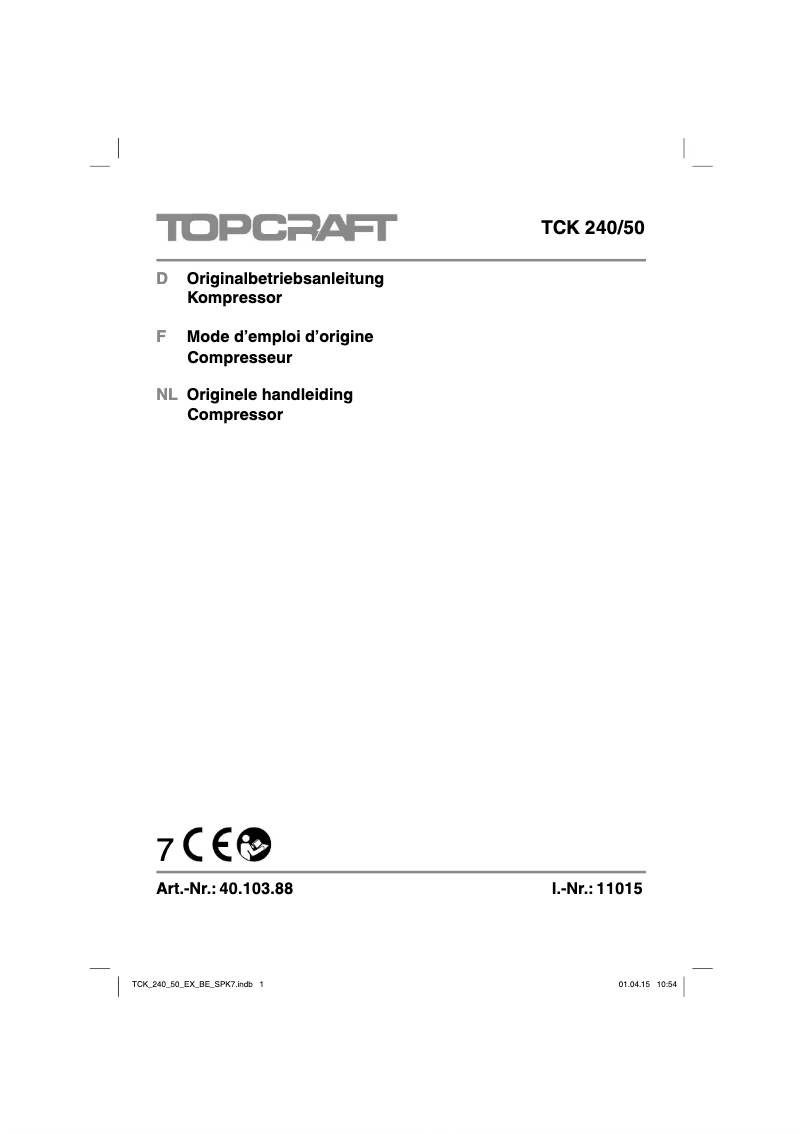 Page 1 de la notice Manuel utilisateur Topcraft TCK 240/50