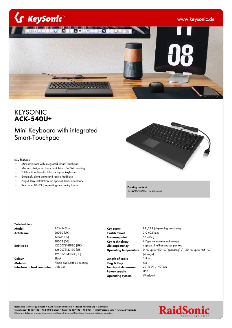 Page n°1 - Fiche technique KeySonic ACK-540U+