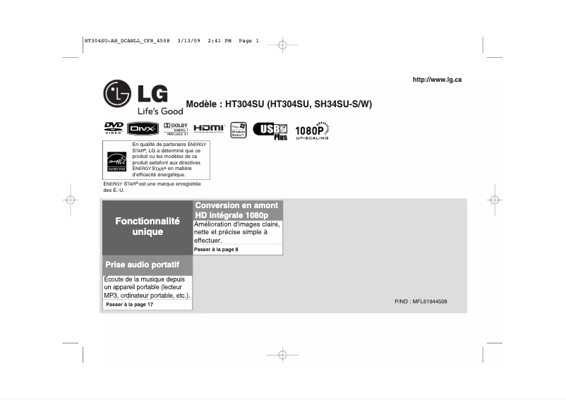 Image de la première page du manuel de l'appareil HT304SU