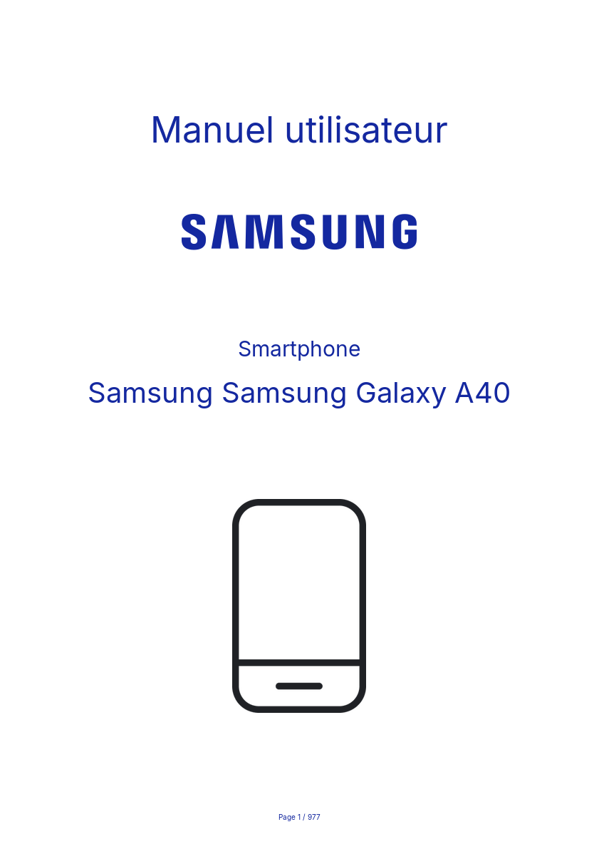 Image de la première page du manuel de l'appareil Samsung Galaxy A40