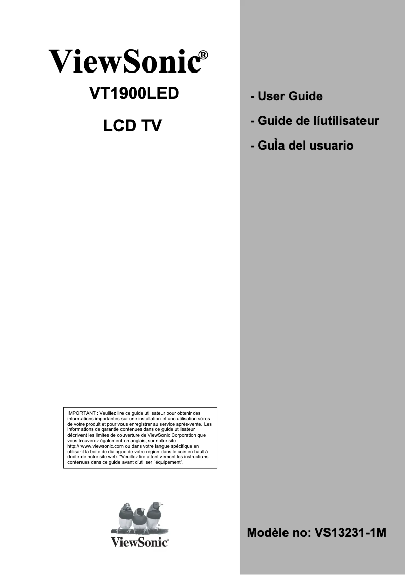 Page 1 de la notice Manuel utilisateur Viewsonic VT1900LED