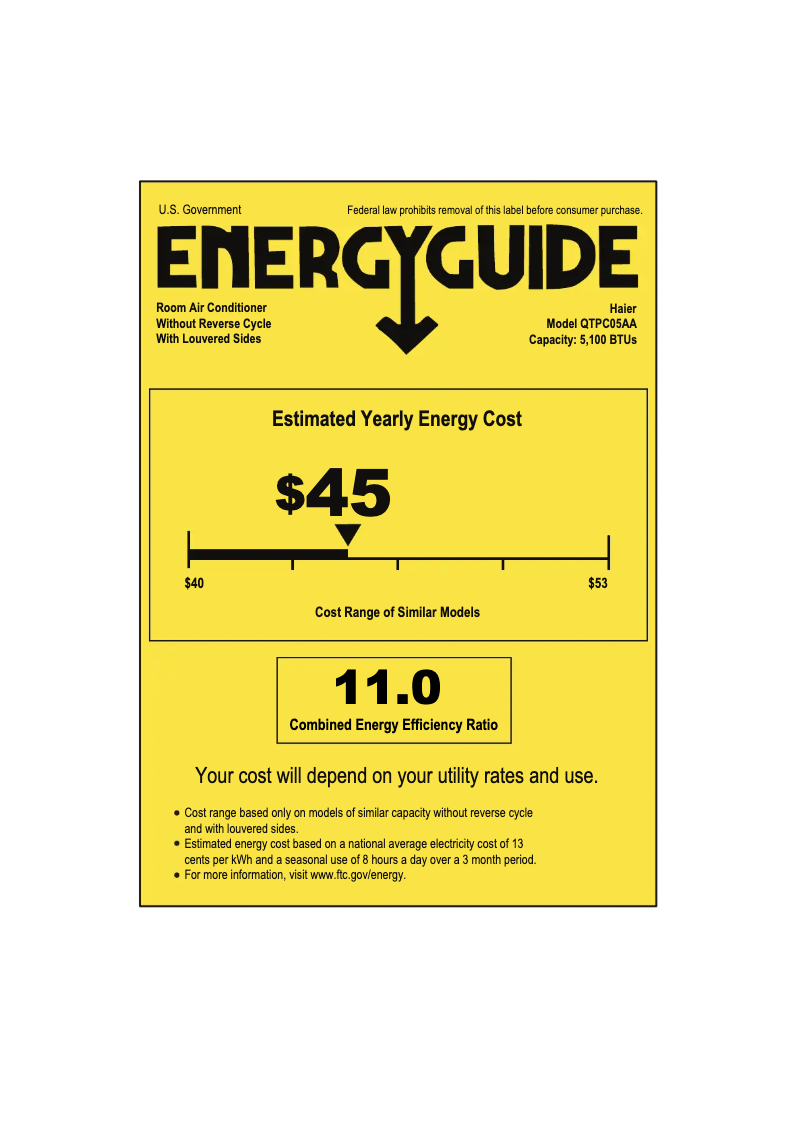 Page 1 de la notice Label énergétique Haier QTPC05AA