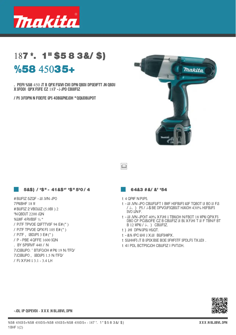 Page 1 de la notice Fiche technique Makita DTW450RTJ