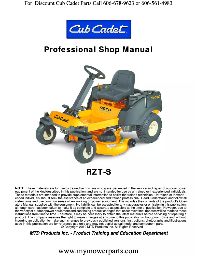 Page n°1 - Manuel utilisateur Cub Cadet RZT S 42