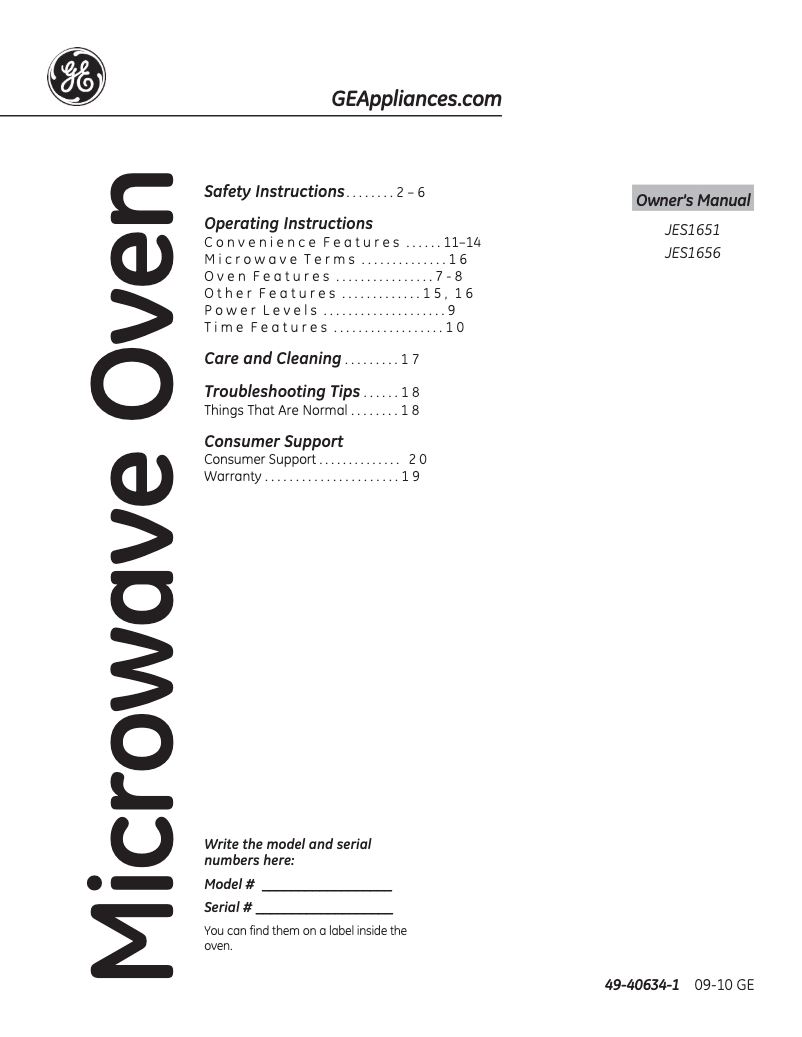 Image de la première page du manuel de l'appareil JES1656SRSS