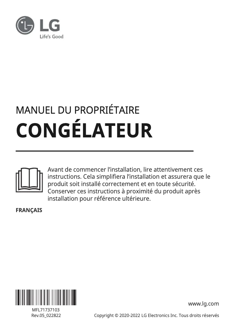 Page 1 de la notice Manuel utilisateur LG GFM61MCCSF