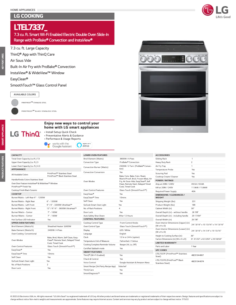 Página 1 del manual Ficha técnica LG LTEL7337F