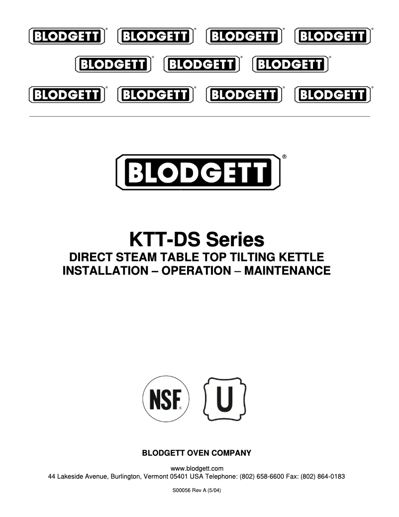 Page 1 de la notice Manuel utilisateur Blodgett KTT-6DS