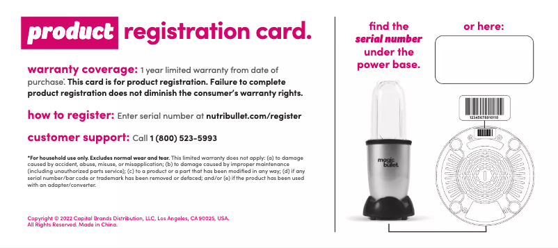 Page 1 de la notice Informations de garantie Magic Bullet The Original