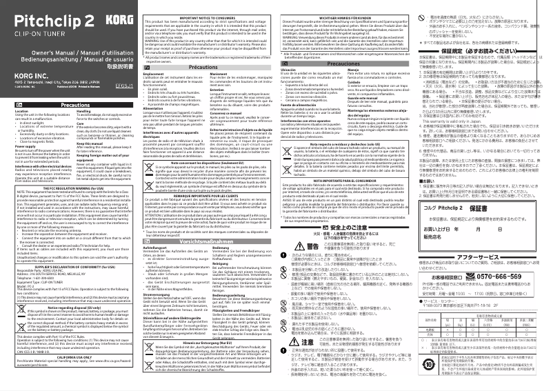 Page n°1 - Manuel utilisateur Korg Pitchclip 2
