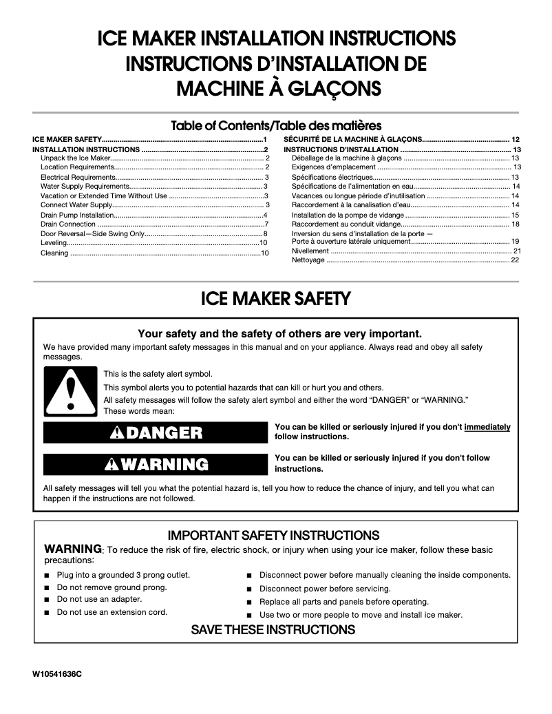 Page 1 de la notice Guide d'installation KitchenAid KUID308E