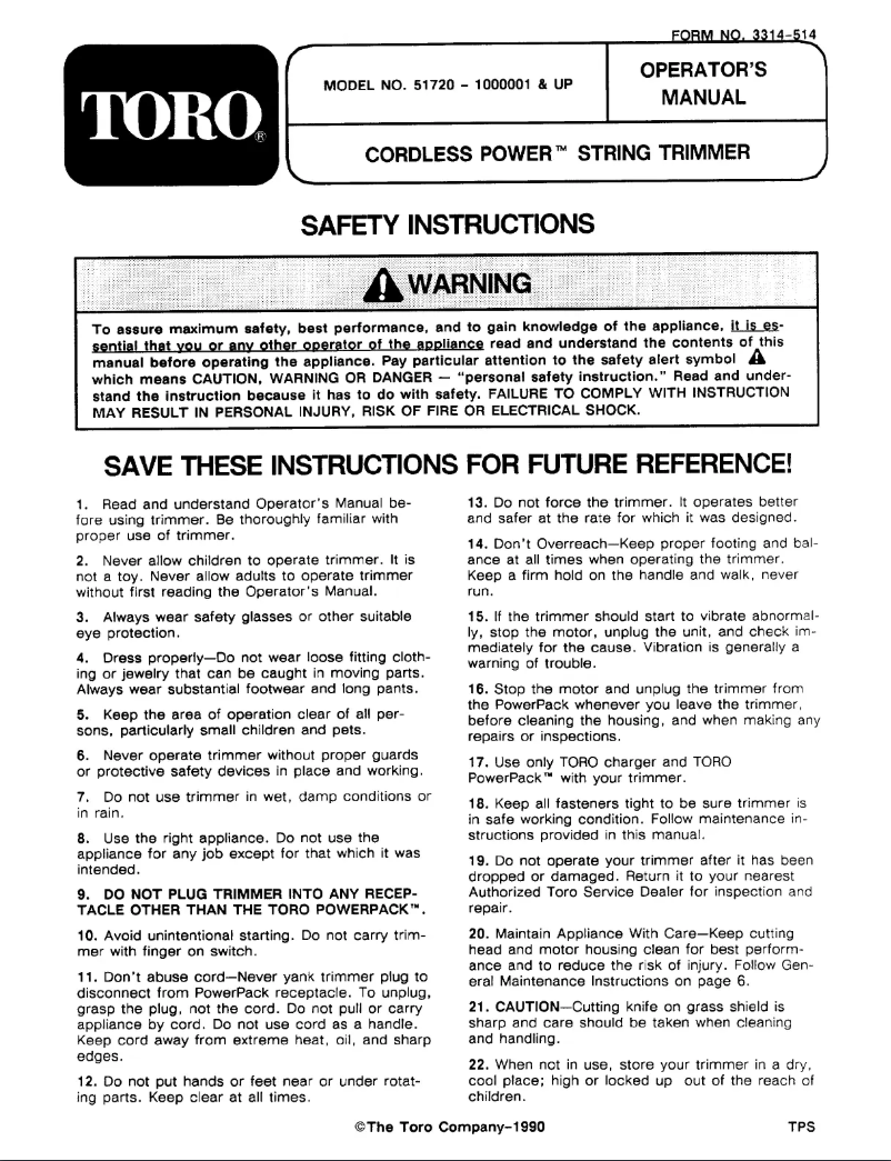 Página 1 del manual Manual de usuario Toro 51770