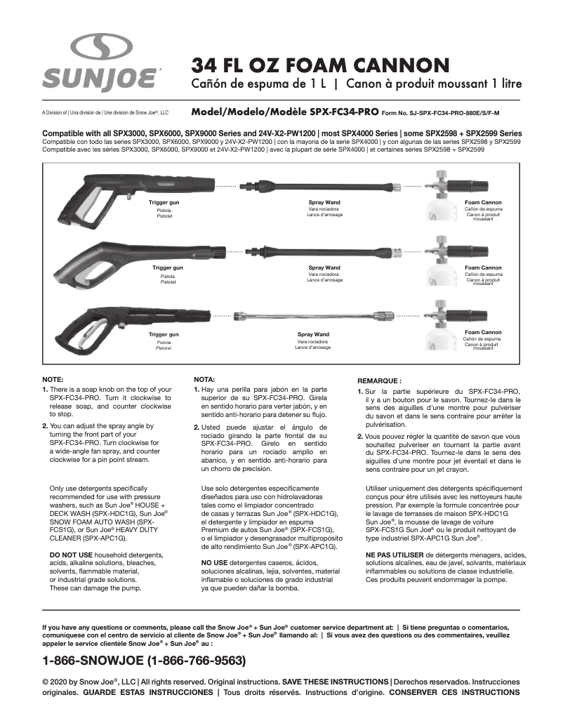 Page 1 de la notice Manuel utilisateur Sun Joe SPX-FC34-PRO