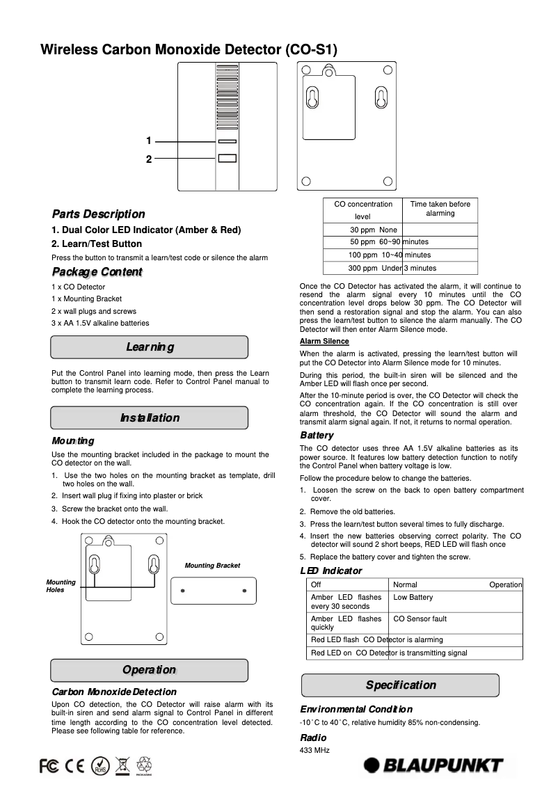 Page 1 de la notice Manuel utilisateur Blaupunkt CO-S1