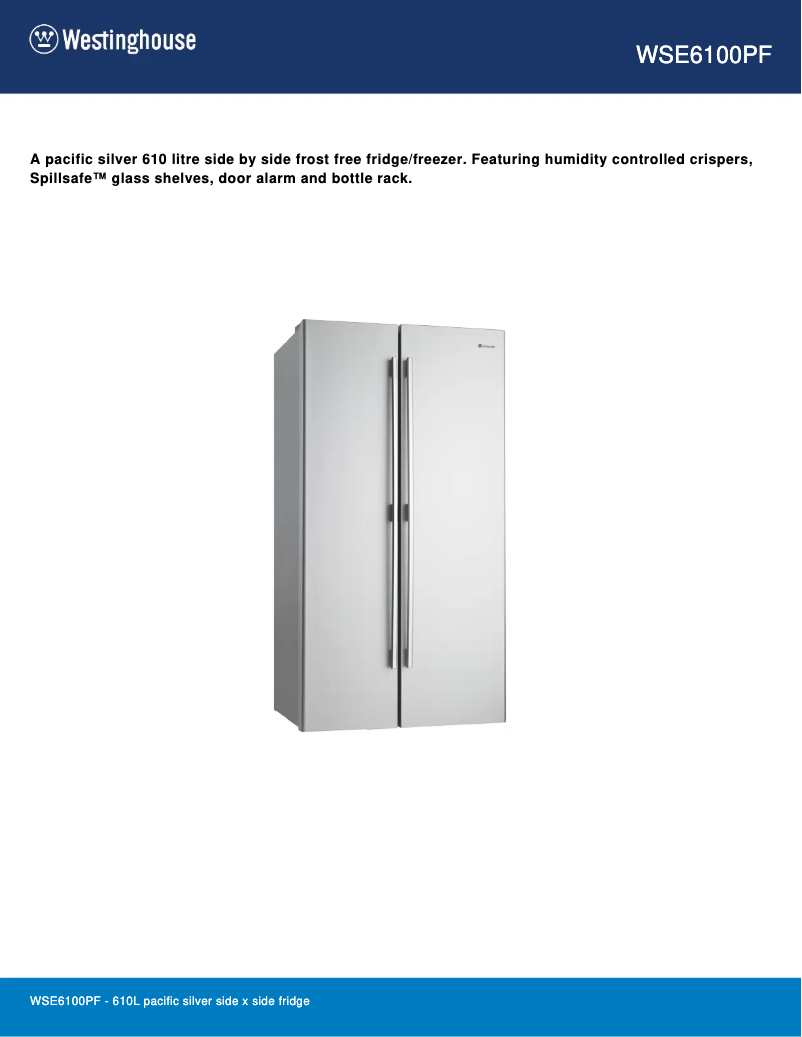Page 1 de la notice Fiche technique Westinghouse WSE6100PF