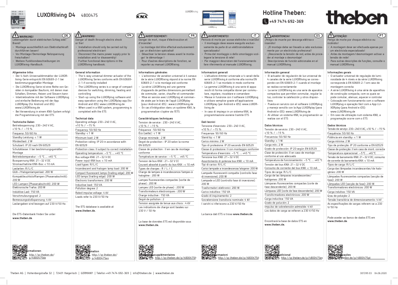 Page n°1 - Manuel utilisateur Theben LUXORliving D4