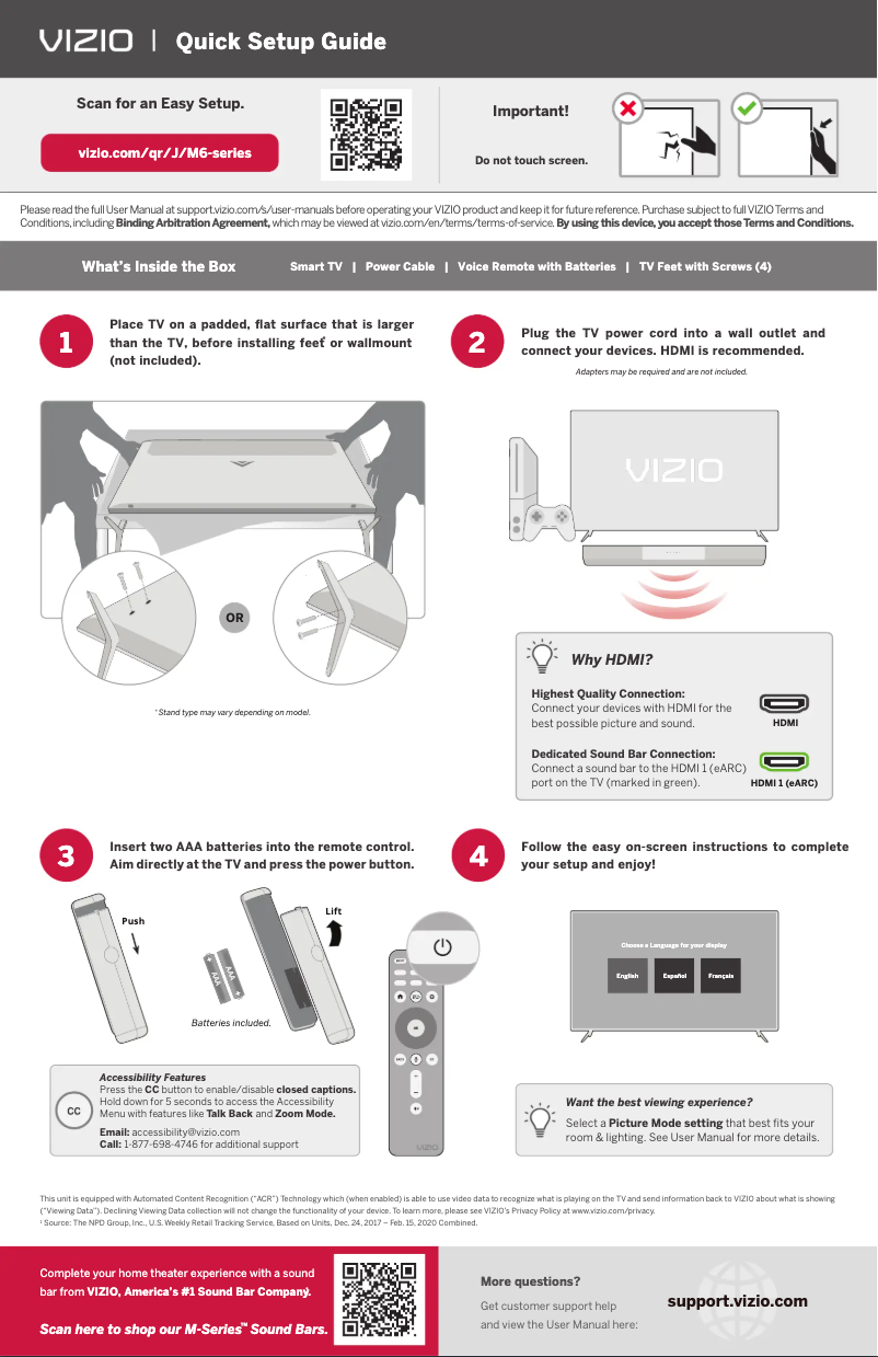 Page 1 de la notice Guide de démarrage rapide VIZIO M50Q6-J01