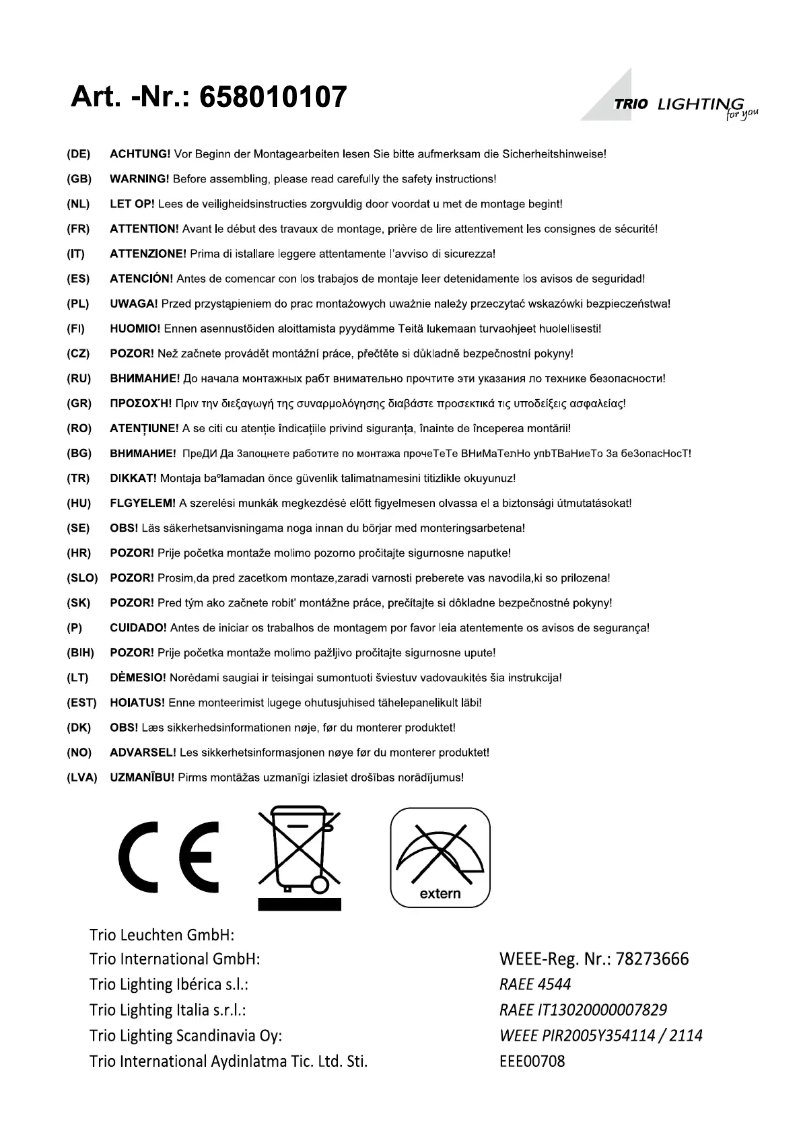 Página 1 del manual Manual de usuario Trio Lighting Hokkaido 658010107