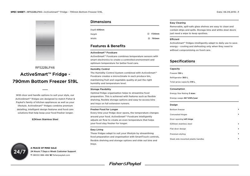Page n°1 - Fiche technique Fisher & Paykel RF522BLPX6