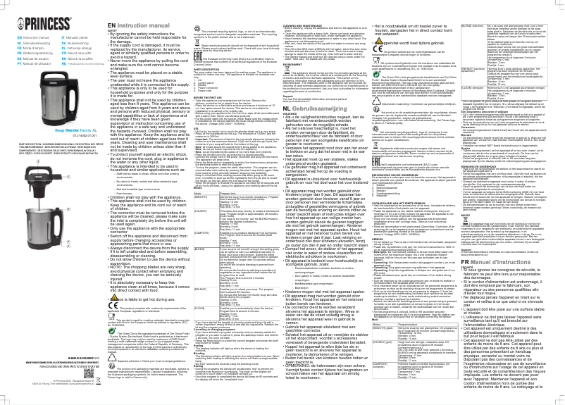 Page 1 de la notice Manuel utilisateur Princess Soup Family XL 214002