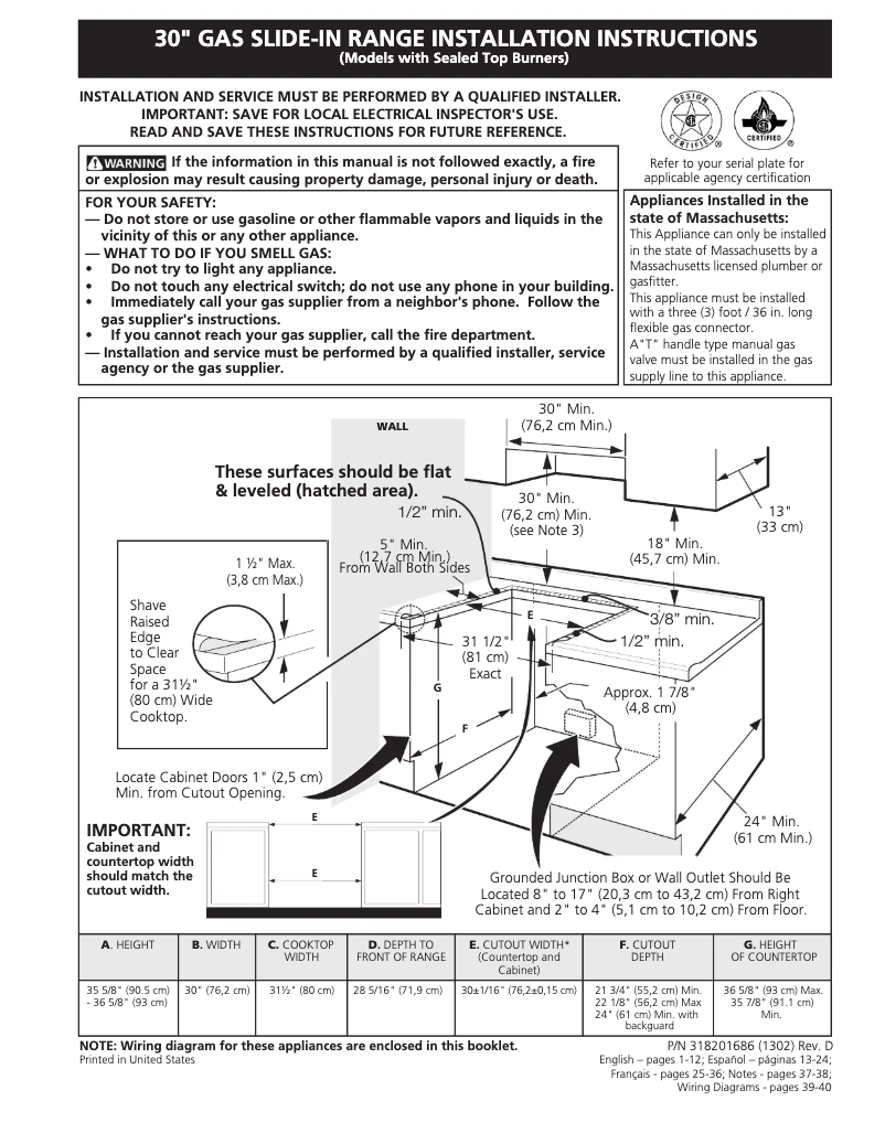 Page 1 de la notice Guide d'installation Electrolux EW30GS65GB