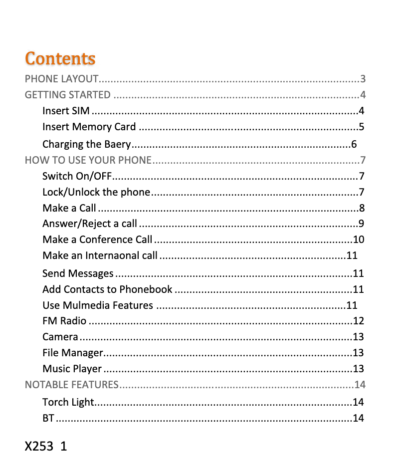 Page 1 de la notice Manuel utilisateur Micromax X253