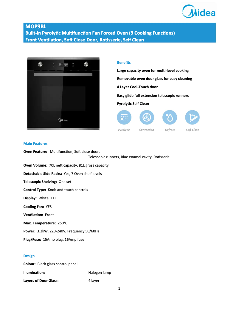 Page n°1 - Fiche technique Midea MOP9BL