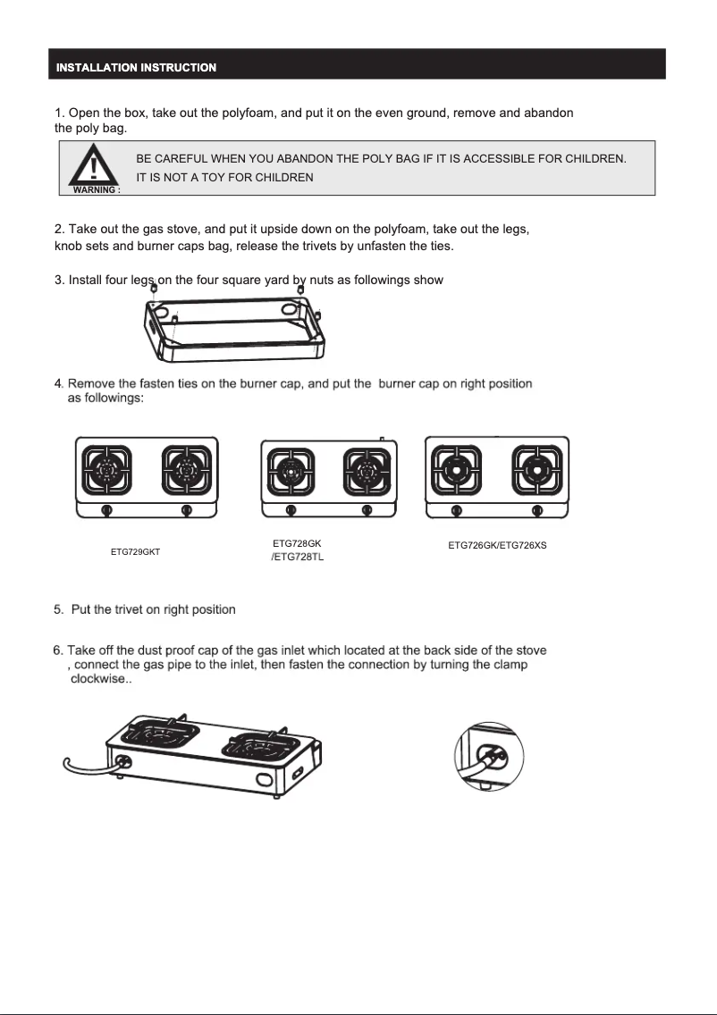 Page n°1 - Guide d'installation Electrolux ETG726BXS