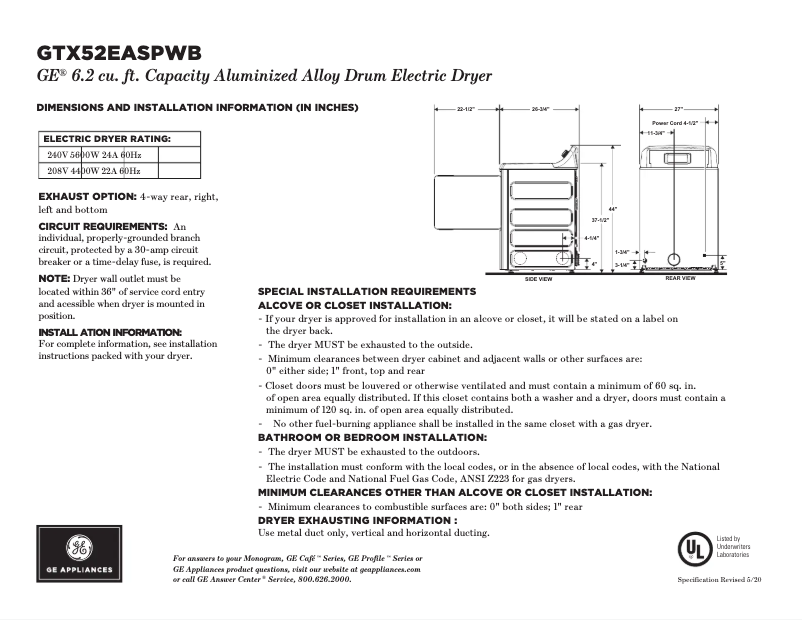 Image de la première page du manuel de l'appareil GTX52EASPWB