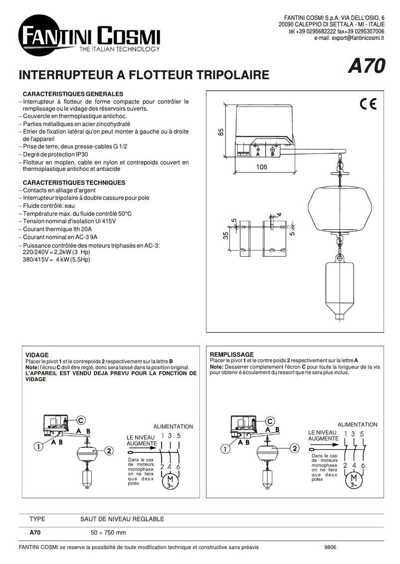 Page 1 de la notice Manuel utilisateur Fantini Cosmi A70