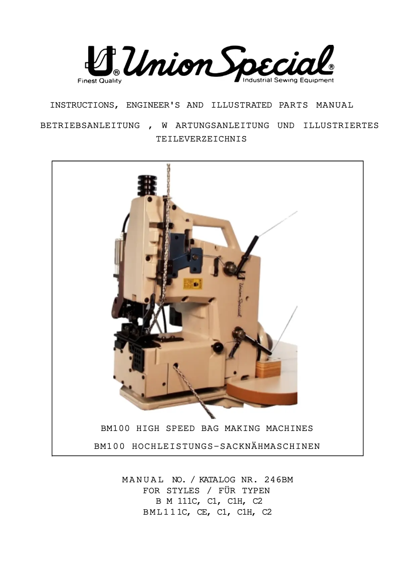 Page n°1 - Manuel utilisateur Union Special BML111C