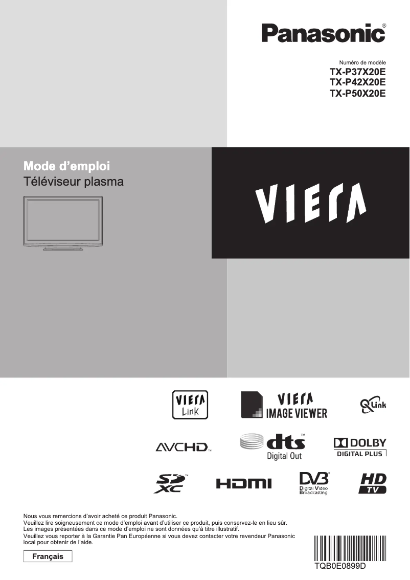 Page 1 de la notice Manuel utilisateur Panasonic TX-P50X20E