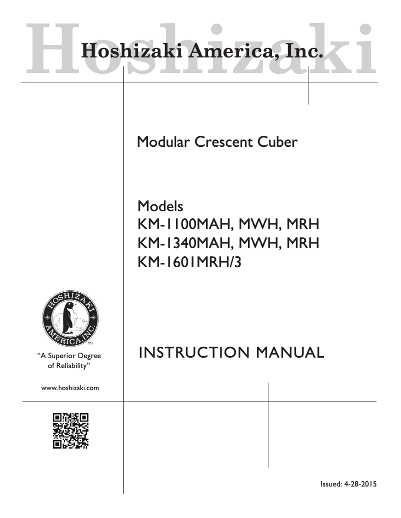 Page n°1 - Manuel utilisateur Hoshizaki KM-1601MRH3