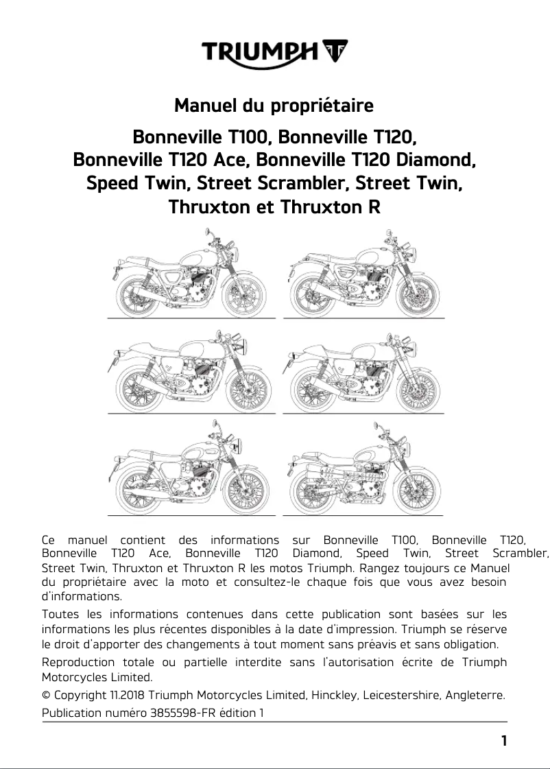 Image de la première page du manuel de l'appareil Thruxton (2019)