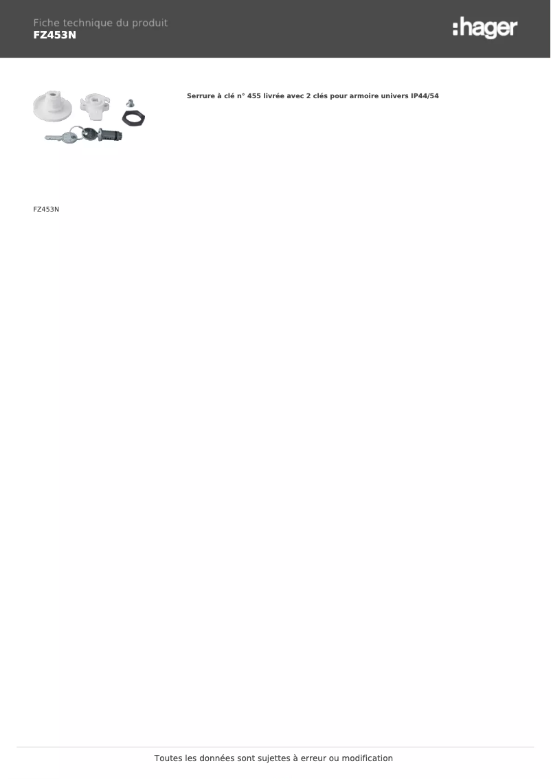 Page n°1 - Manuel utilisateur Hager FZ453N