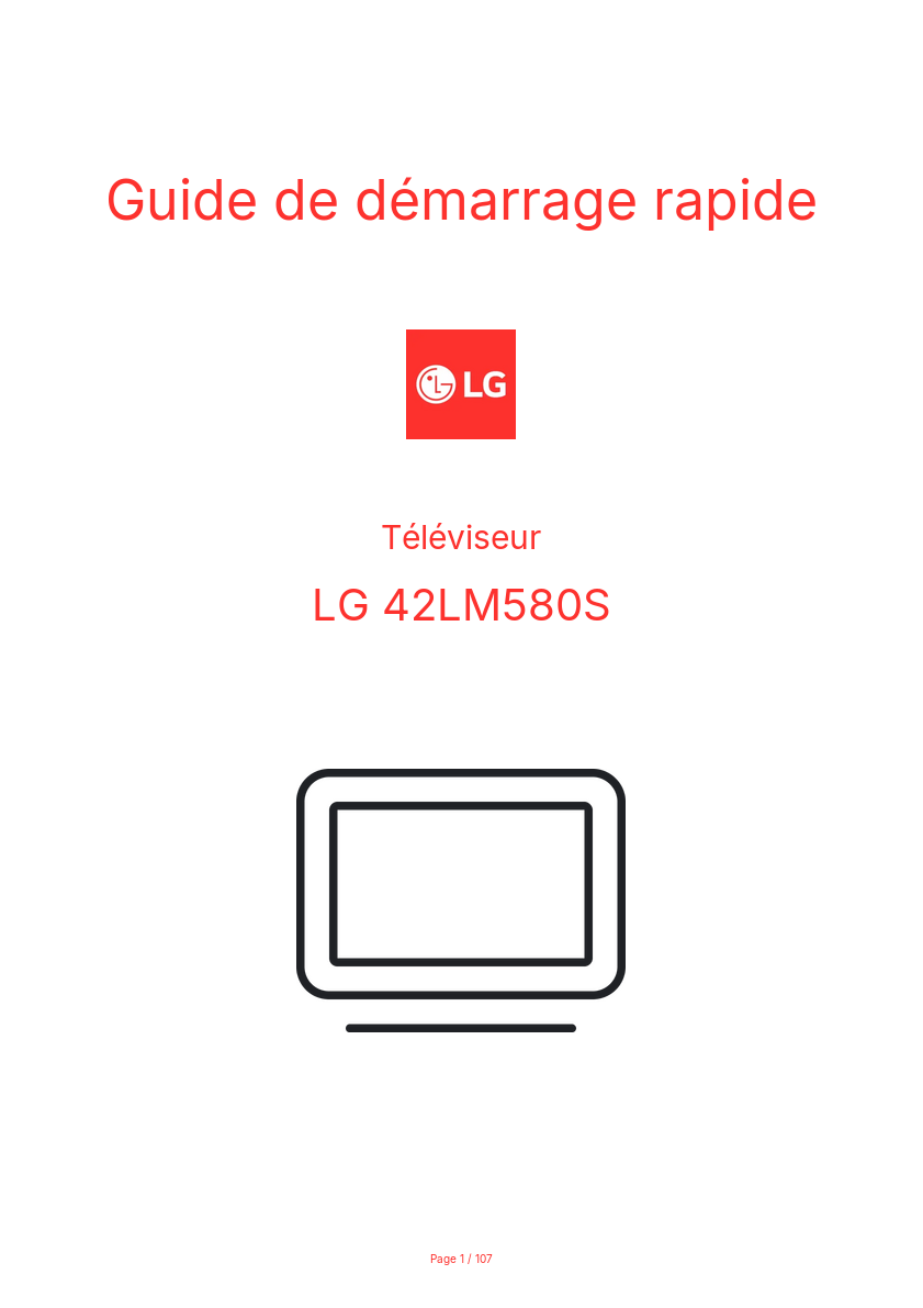 Page n°1 - Guide de démarrage rapide LG 42LM580S