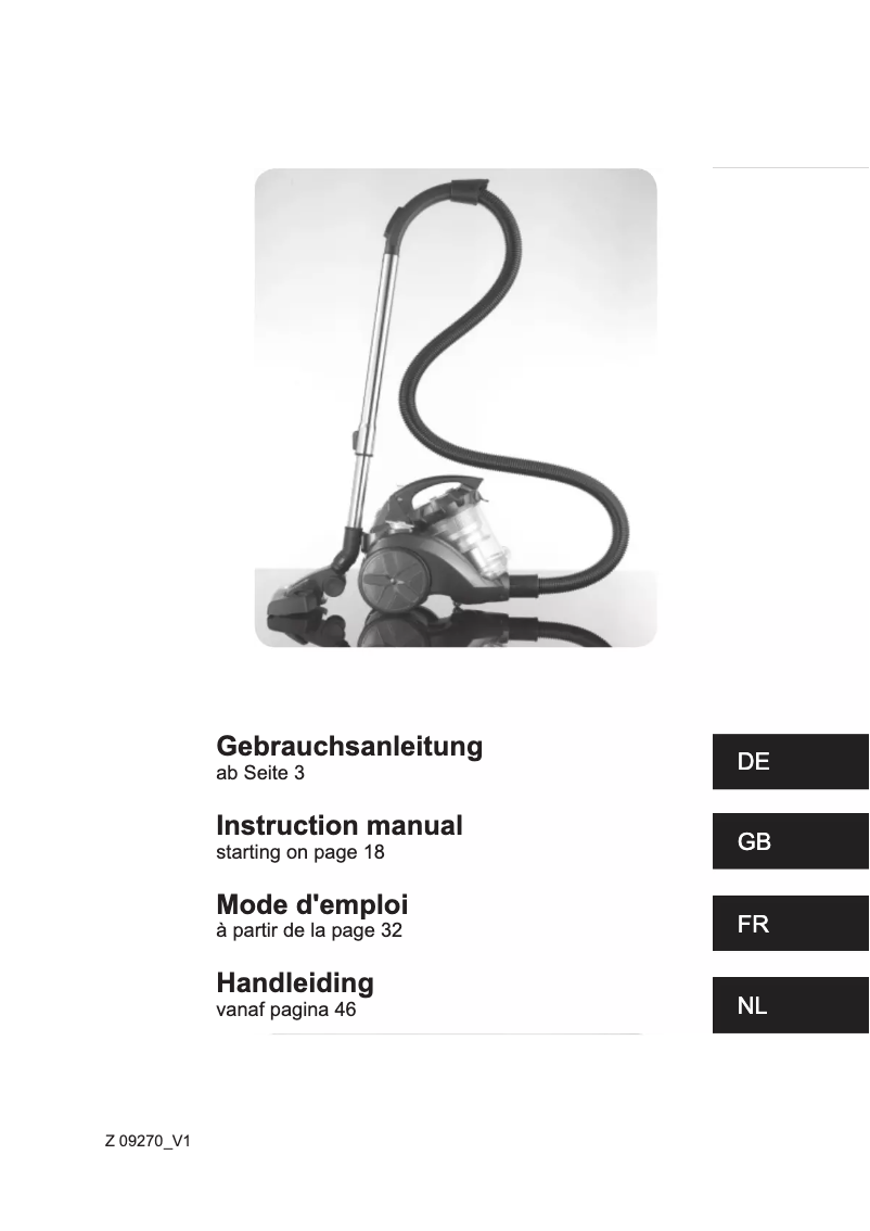 Page 1 de la notice Manuel utilisateur Cleanmaxx Z 09270