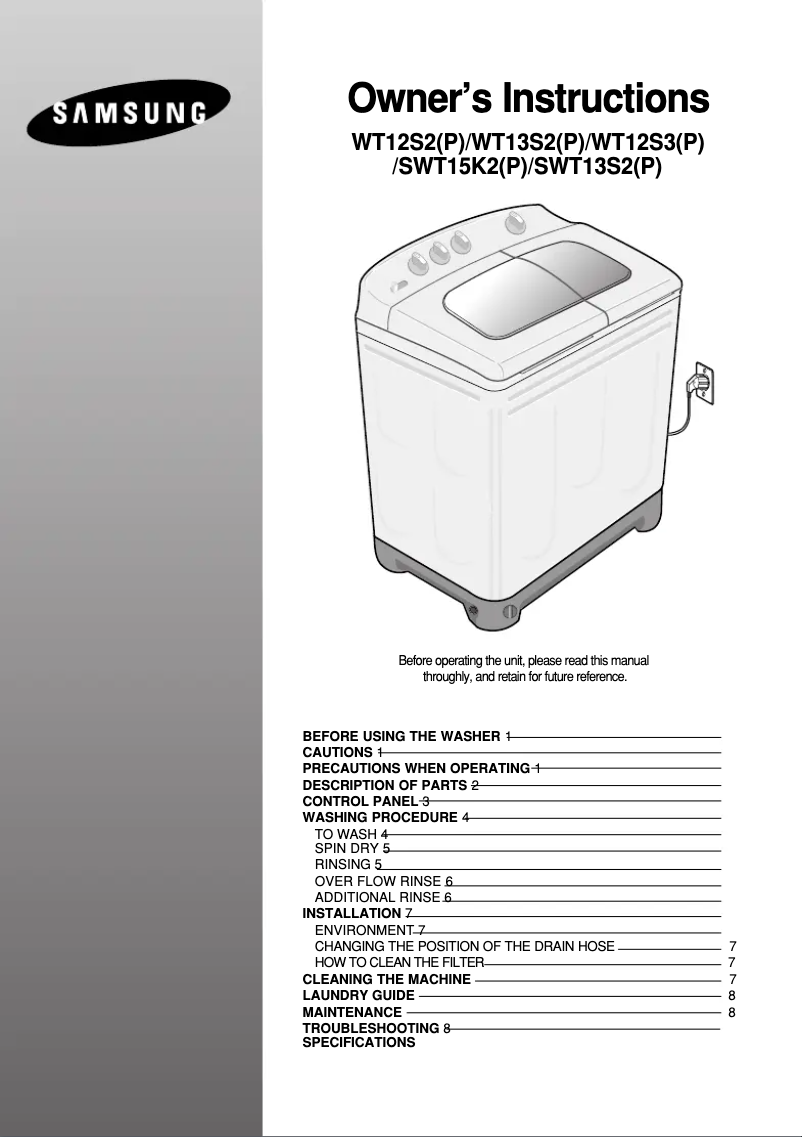 Page 1 de la notice Manuel utilisateur Samsung WT13S3