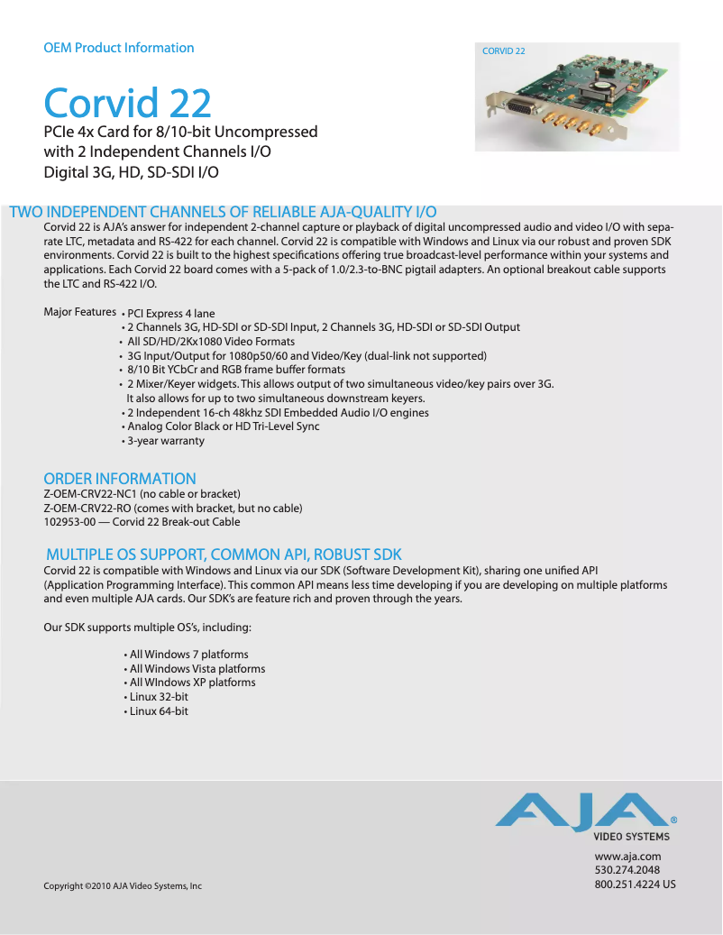 Page n°1 - Manuel utilisateur AJA Corvid 22