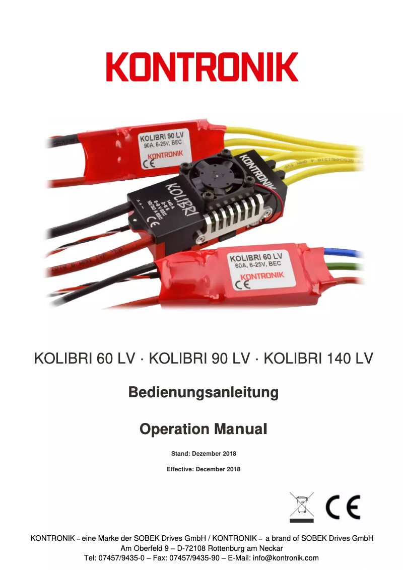 Page 1 de la notice Manuel utilisateur KONTRONIK KOLIBRI 140 LV
