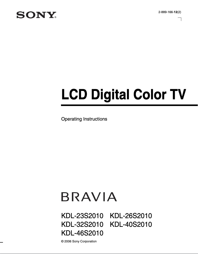 Page n°1 - Manuel utilisateur Sony Bravia KDL-23S2010