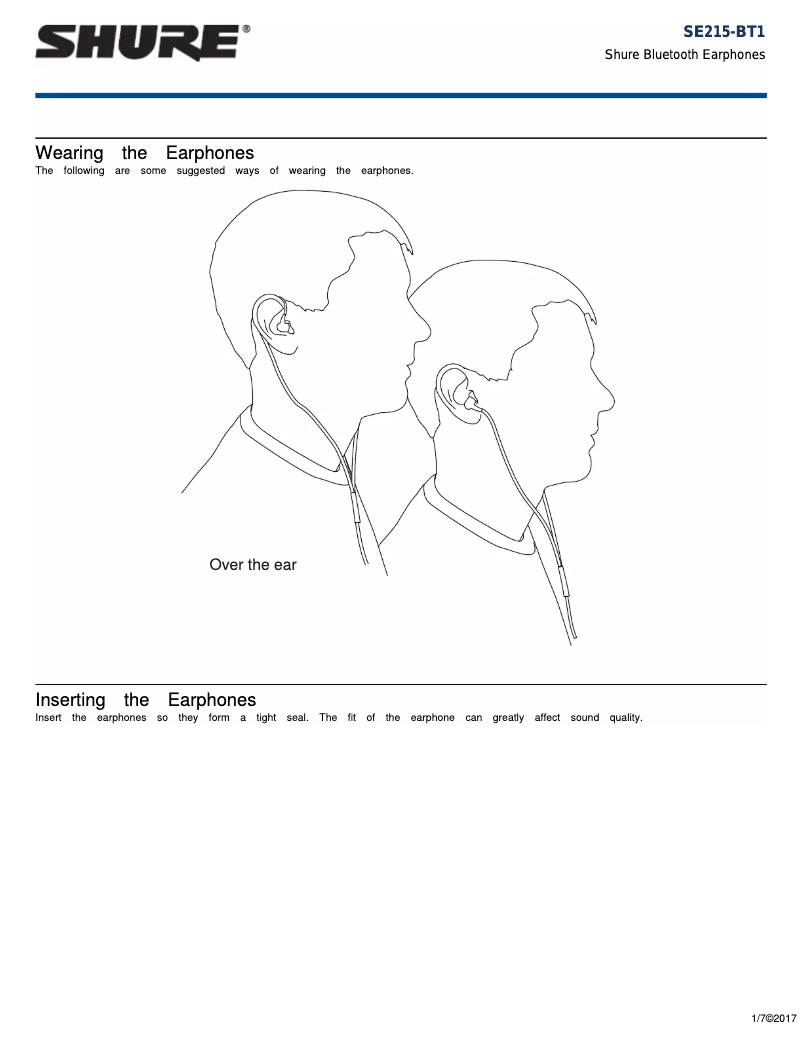Page n°1 - Manuel utilisateur Shure SE215-BT1