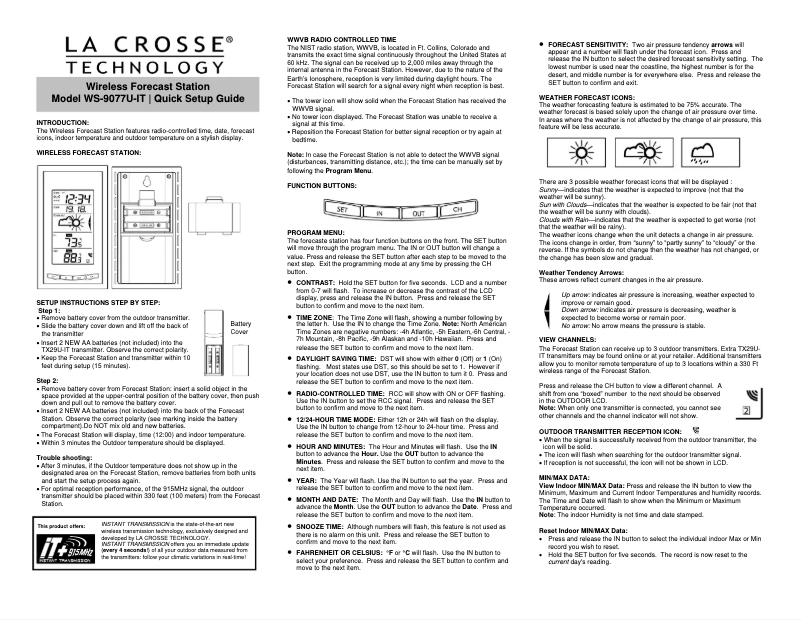 Page 1 of the manual User Manual La Crosse Technology WS-9077U-IT